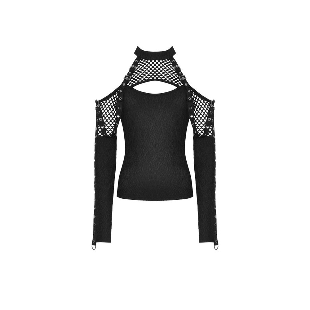 Dark in Love - Punk locomotive net cutout Lange ärmel top - Schwarz